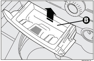 Pull the flap towards yourself. Remove the ashtray (B) by pulling it upwards