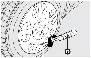 ❒ Loosen tyre inflation valve cap, remove valve internal element using the proper