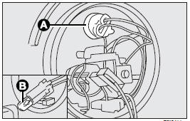 To change the bulb, remove the protective cover (1), remove connector (A) and