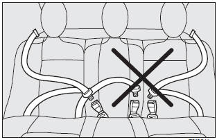 Rear seat belts shall be worn as shown in the figure. To fold the seat back,