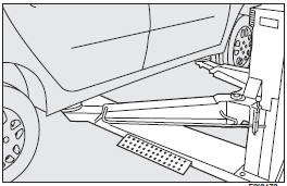 Jack up the car by arranging the ends of the arms in the areas shown in the figure.