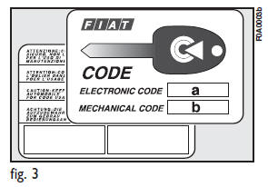 b - the mechanical key code to be given to the Fiat Dealership when ordering